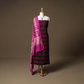 Pochampally Ikat Cotton Unstitched Dress Material: Kurta & Dupatta with Jewellery 07
