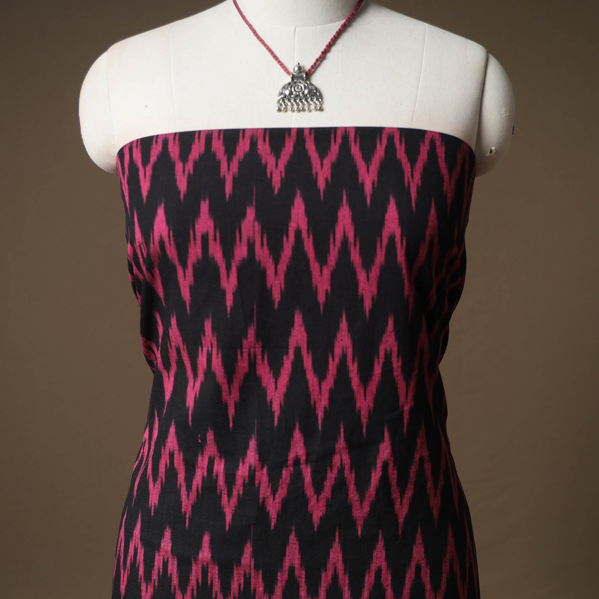 Pochampally Ikat Cotton Unstitched Dress Material: Kurta & Dupatta with Jewellery 07