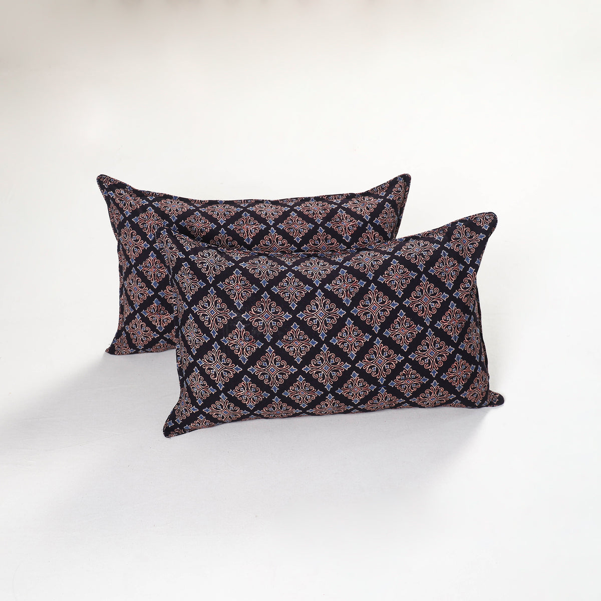 Black - ajrakh hand block print pillow covers (set of 2)