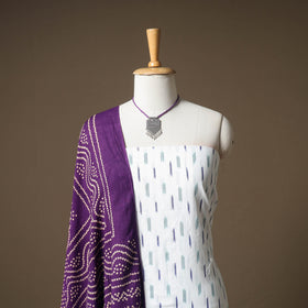 Pochampally Ikat Cotton Unstitched Dress Material: Kurta & Dupatta with Jewellery 08