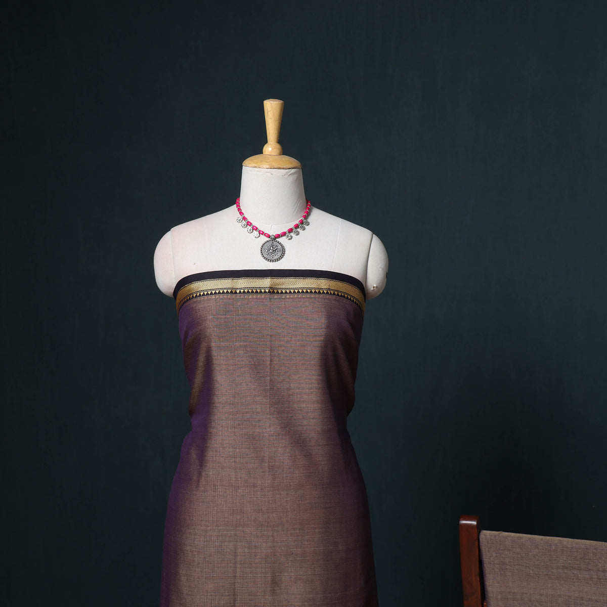 Dharwad Mercerised Cotton Plain Thread Border Unstitched Dress Material: Kurta, Bottom & Dupatta 06