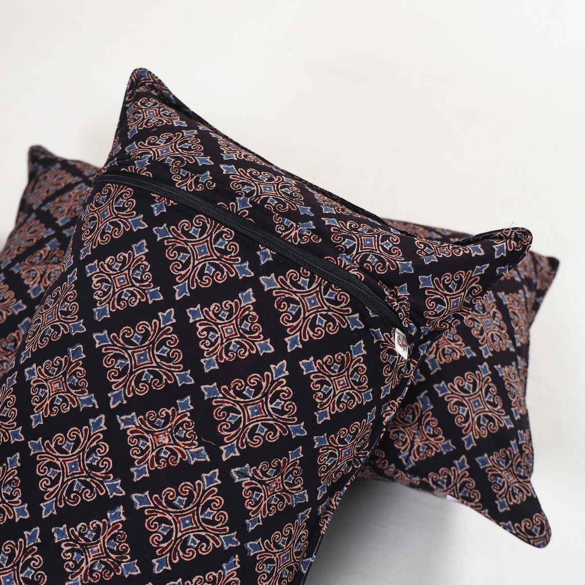 Black - ajrakh hand block print pillow covers (set of 2)