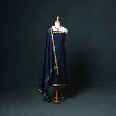 Dharwad Mercerised Cotton Plain Thread Border Unstitched Dress Material: Kurta, Bottom & Dupatta 07