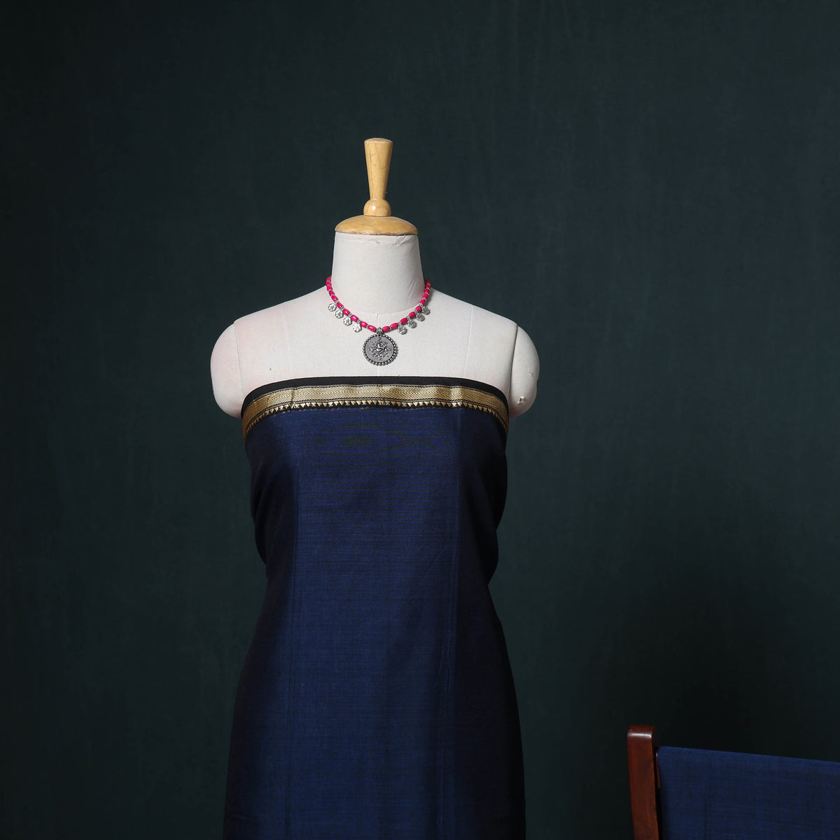 Dharwad Mercerised Cotton Plain Thread Border Unstitched Dress Material: Kurta, Bottom & Dupatta 07