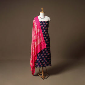 Pochampally Ikat Cotton Unstitched Dress Material: Kurta & Dupatta with Jewellery 10