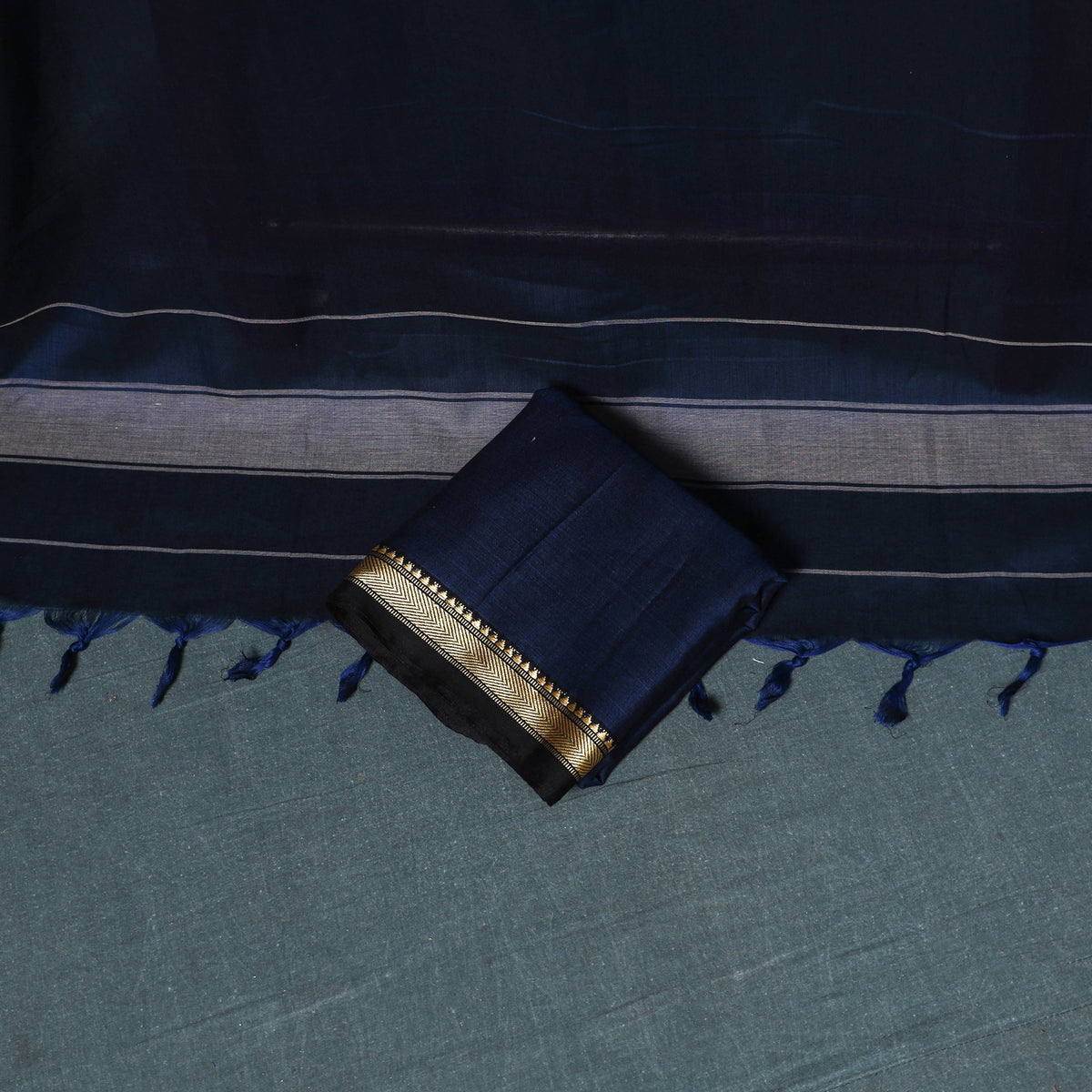Dharwad Mercerised Cotton Plain Thread Border Unstitched Dress Material: Kurta, Bottom & Dupatta 07