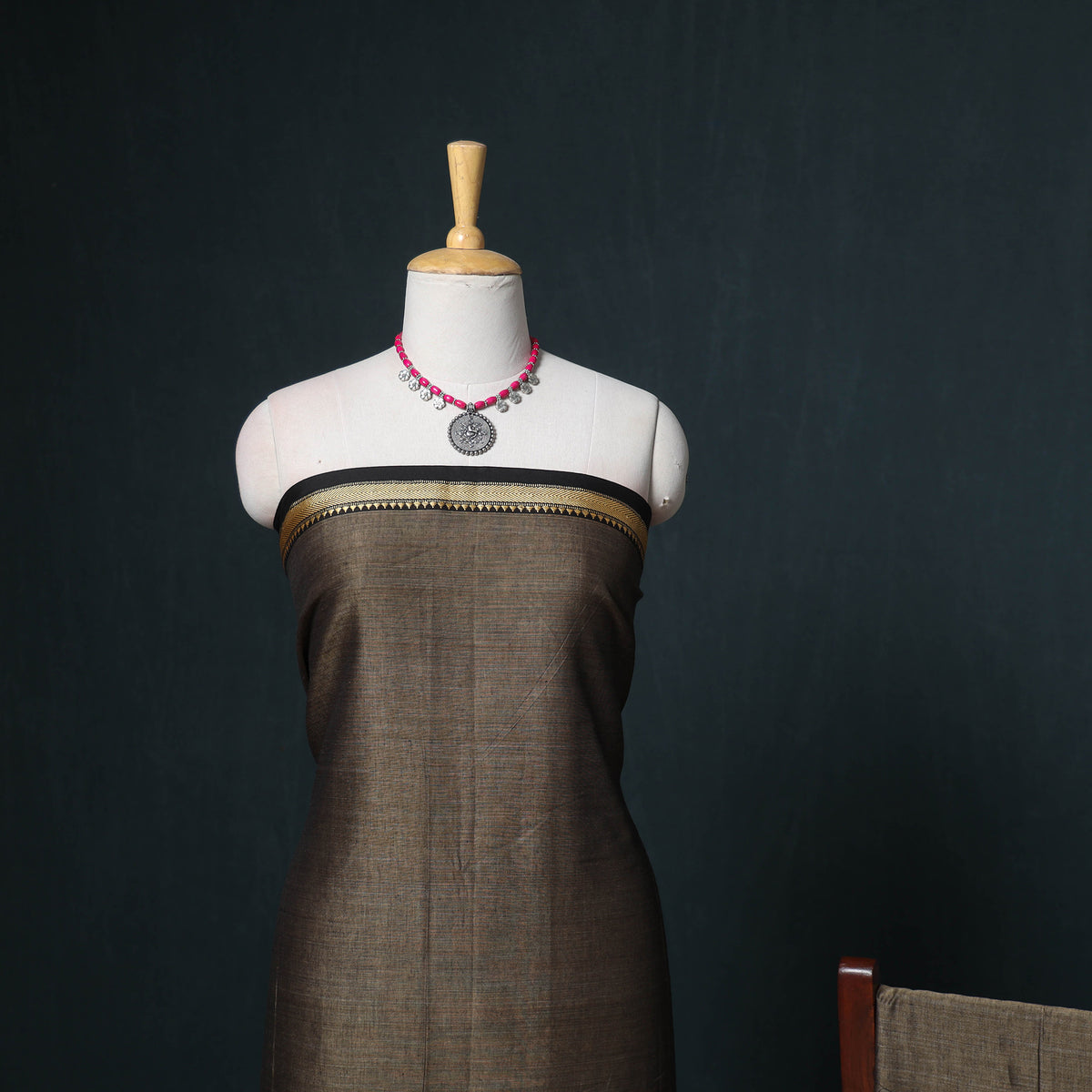 Dharwad Mercerised Cotton Plain Thread Border Unstitched Dress Material: Kurta, Bottom & Dupatta 08