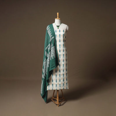 Pochampally Ikat Cotton Unstitched Dress Material: Kurta & Dupatta with Jewellery 11