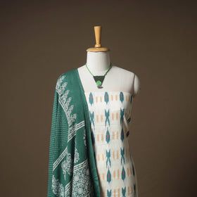 Pochampally Ikat Cotton Unstitched Dress Material: Kurta & Dupatta with Jewellery 11