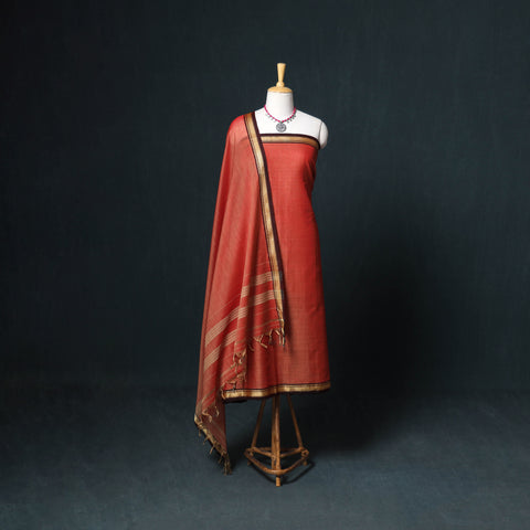 Dharwad Mercerised Cotton Plain Thread Border Unstitched Dress Material: Kurta, Bottom & Dupatta 09