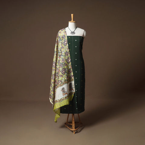 Jacquard Cotton Unstitched Dress Material: Kurta & Dupatta with Jewellery 12