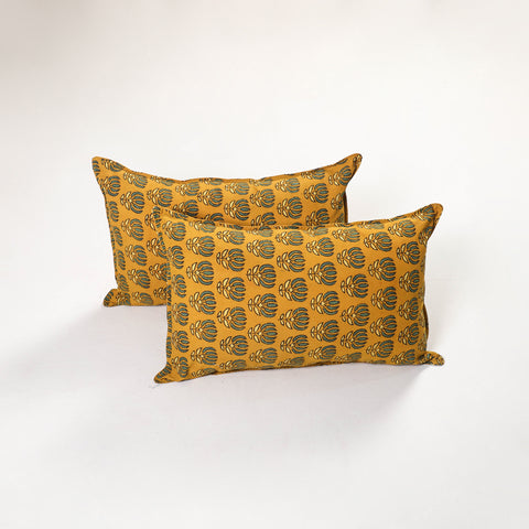 Yellow - Ajrakh Hand Block Print Pillow Covers (Set of 2) 138