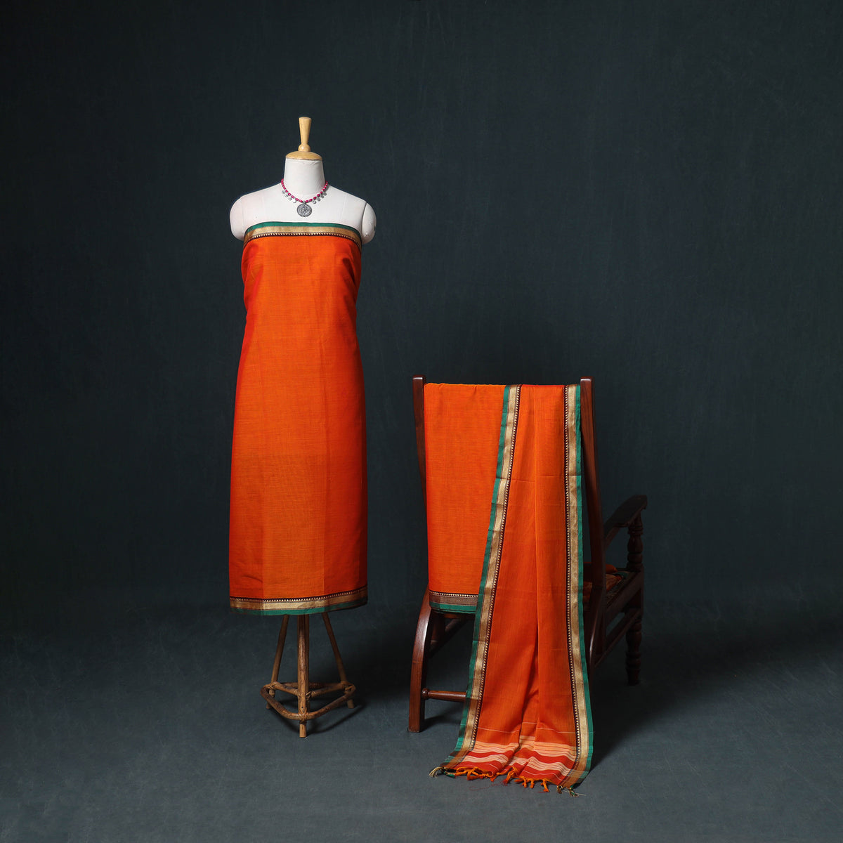 Dharwad Mercerised Cotton Plain Thread Border Unstitched Dress Material: Kurta, Bottom & Dupatta 10