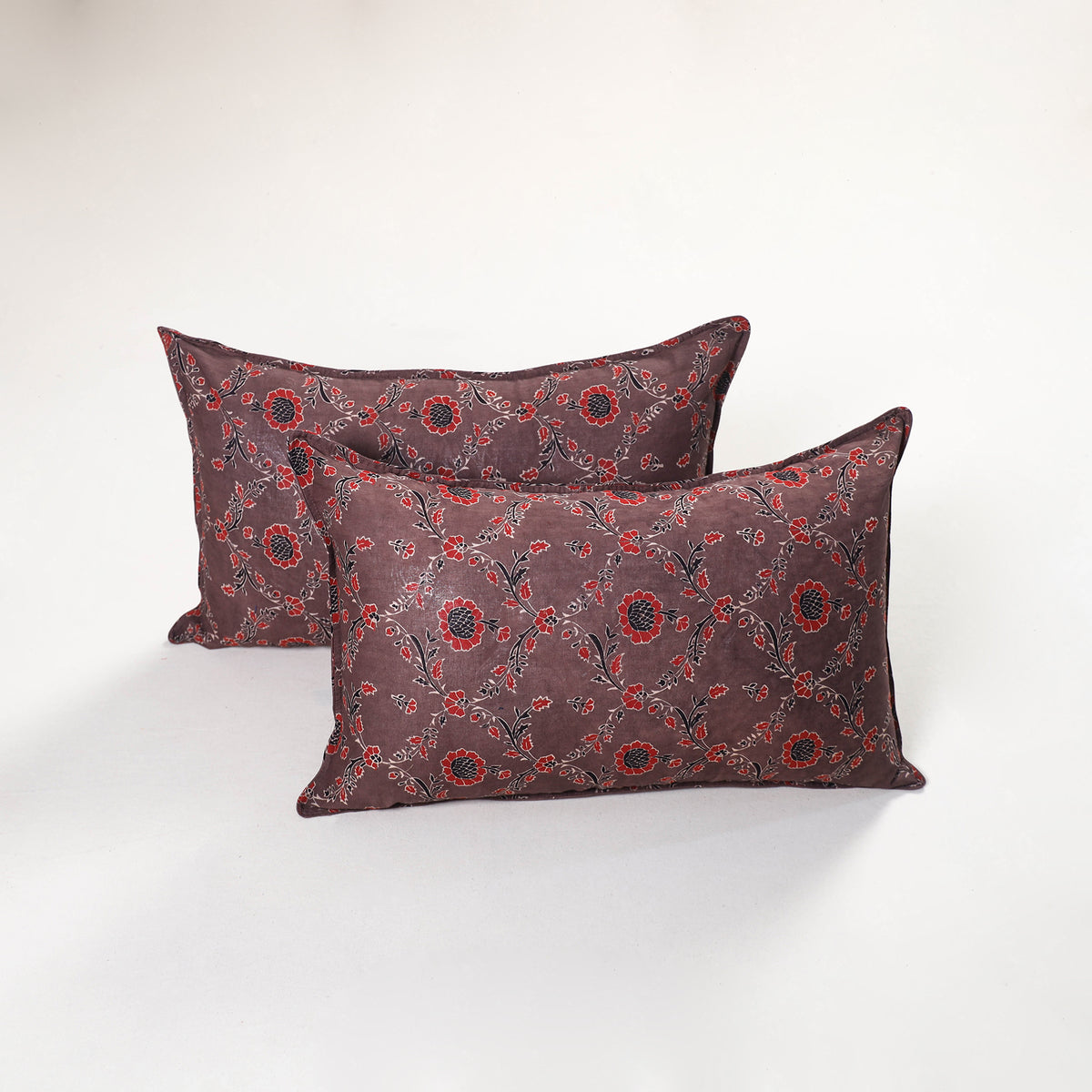 Brown - ajrakh hand block print pillow covers (set of 2)