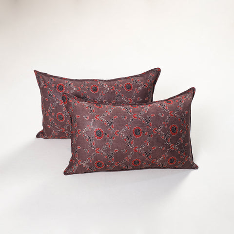 Brown - Ajrakh Hand Block Print Pillow Covers (Set of 2) 139