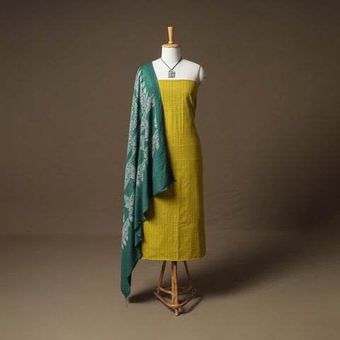 Jacquard Cotton Unstitched Dress Material: Kurta & Dupatta with Jewellery 13