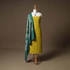 Jacquard Cotton Unstitched Dress Material: Kurta & Dupatta with Jewellery 13