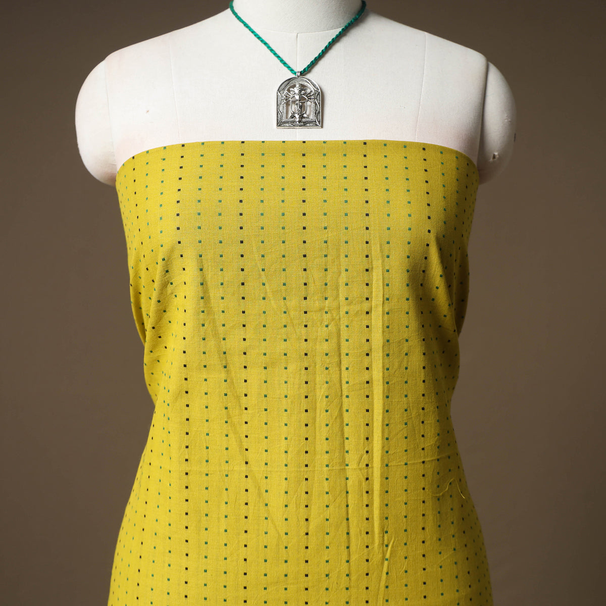 Jacquard Cotton Unstitched Dress Material: Kurta & Dupatta with Jewellery 13