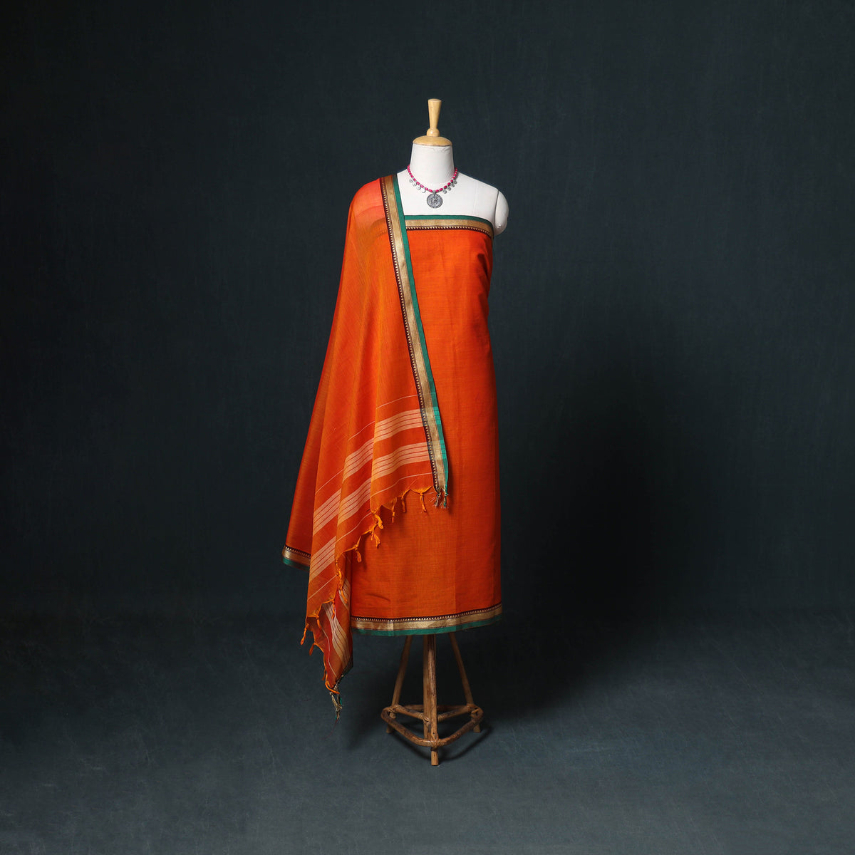 Dharwad Mercerised Cotton Plain Thread Border Unstitched Dress Material: Kurta, Bottom & Dupatta 10