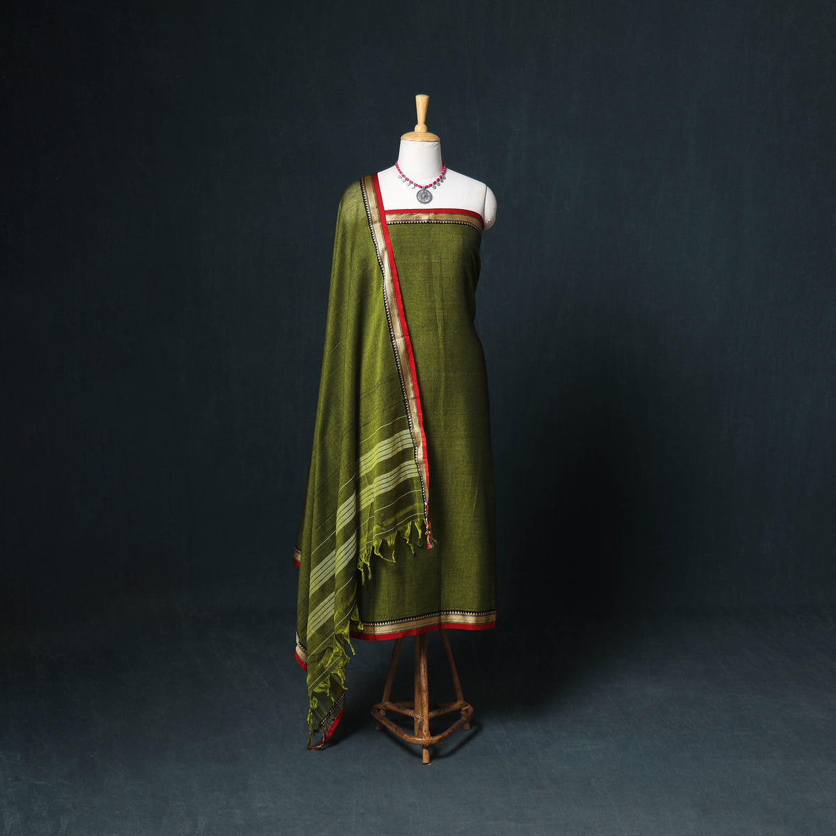 Dharwad Mercerised Cotton Plain Thread Border Unstitched Dress Material: Kurta, Bottom & Dupatta 11