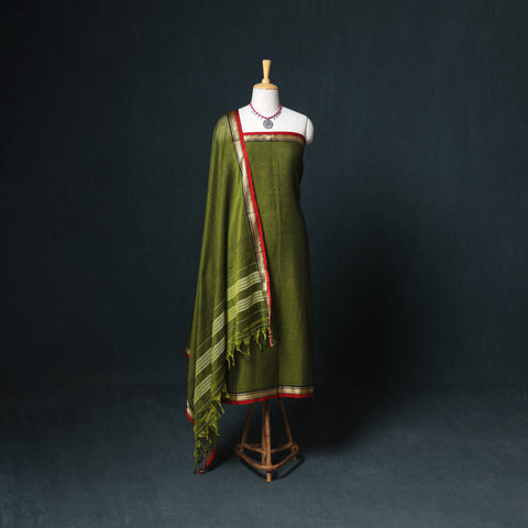 Dharwad Mercerised Cotton Plain Thread Border Unstitched Dress Material: Kurta, Bottom & Dupatta 11