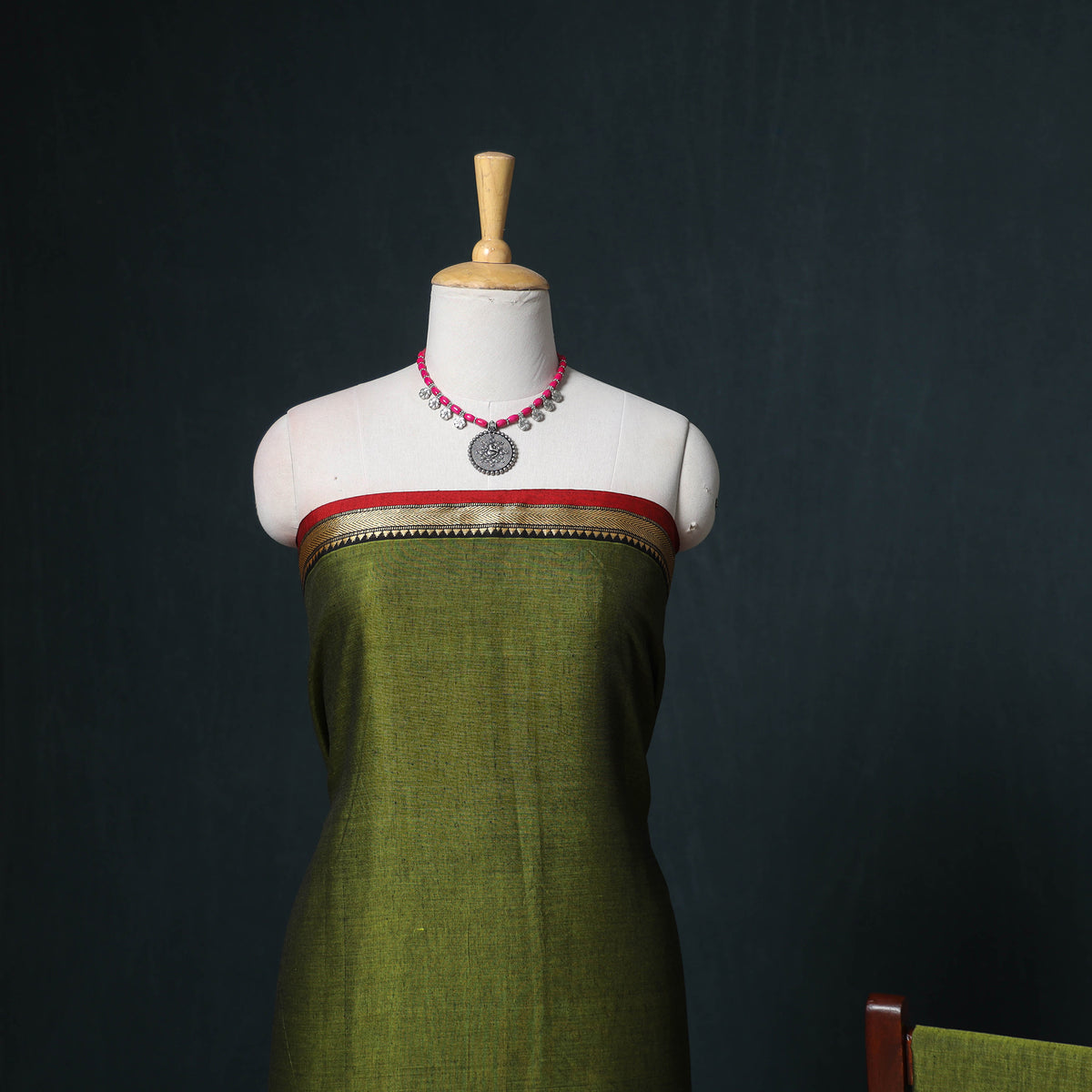 Dharwad Mercerised Cotton Plain Thread Border Unstitched Dress Material: Kurta, Bottom & Dupatta 11