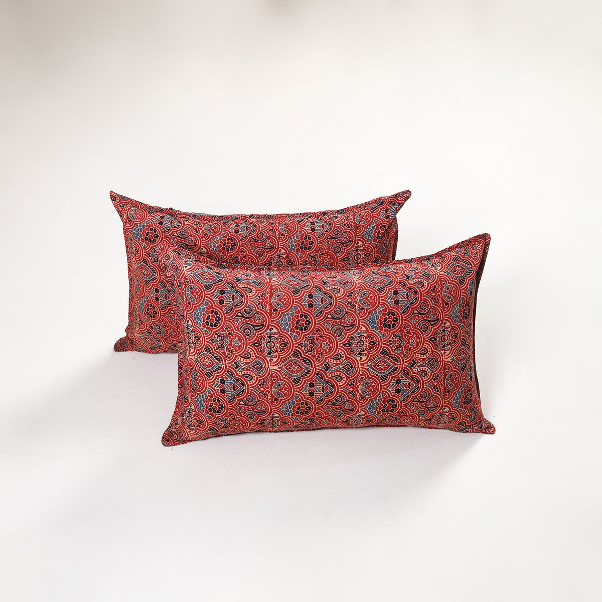 Red - ajrakh hand block print pillow covers (set of 2) 141