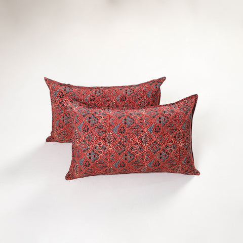 Red - Ajrakh Hand Block Print Pillow Covers (Set of 2) 141