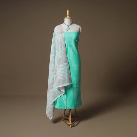 Jacquard Cotton Unstitched Dress Material: Kurta & Dupatta with Jewellery 16