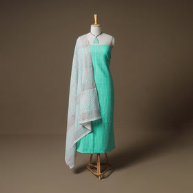 Jacquard Cotton Unstitched Dress Material: Kurta & Dupatta with Jewellery 16