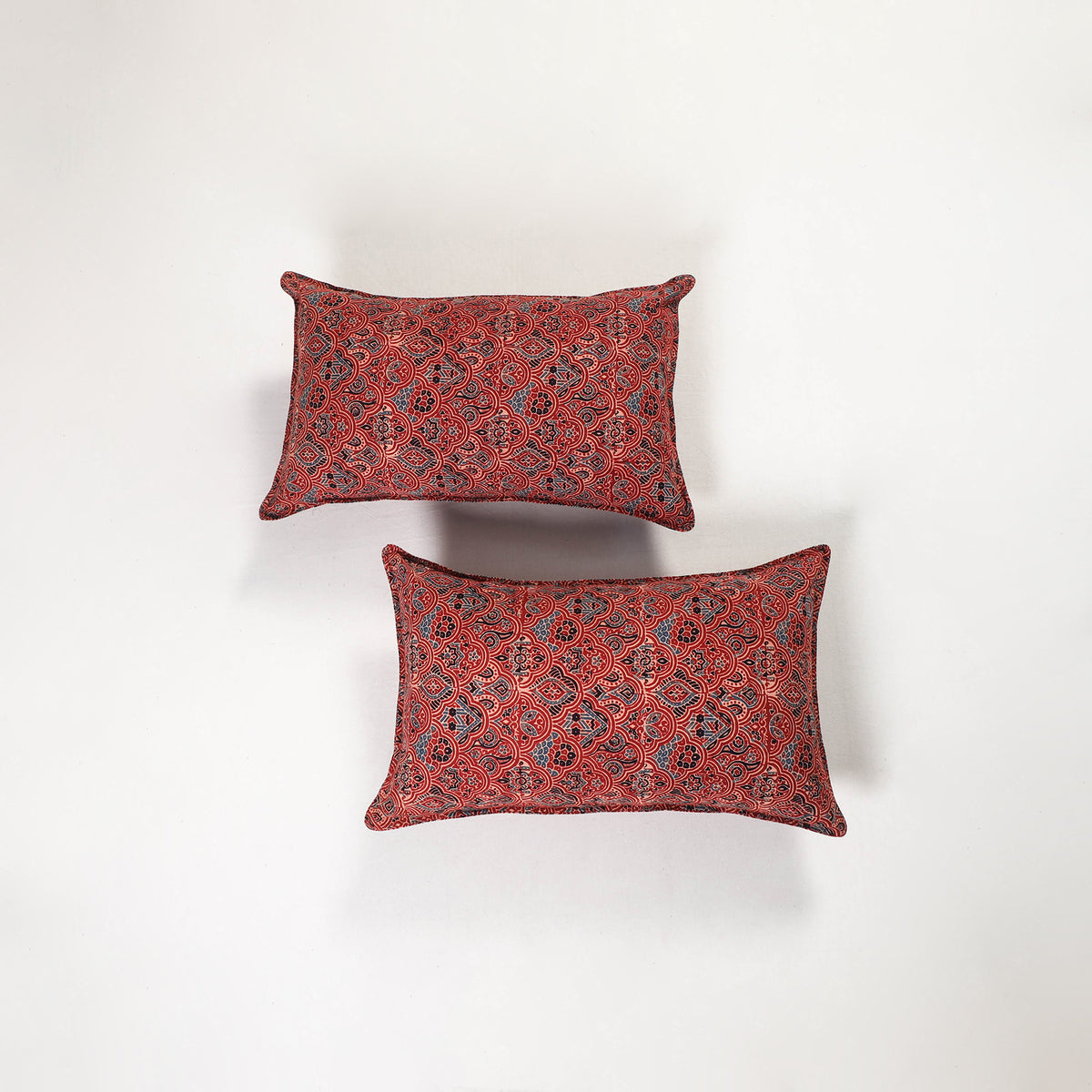Red - ajrakh hand block print pillow covers (set of 2) 141