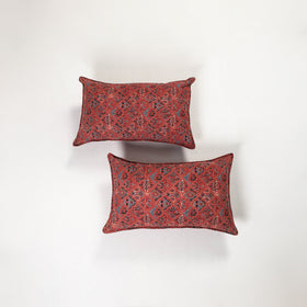 Red - ajrakh hand block print pillow covers (set of 2) 141