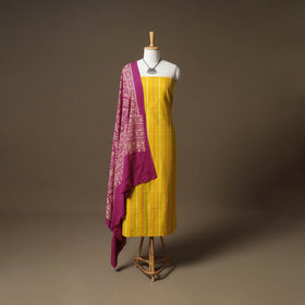 Jacquard Cotton Unstitched Dress Material: Kurta & Dupatta with Jewellery 17