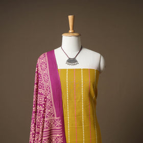 Jacquard Cotton Unstitched Dress Material: Kurta & Dupatta with Jewellery 17