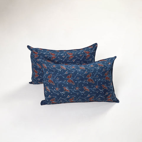 Blue - Ajrakh Hand Block Print Pillow Covers (Set of 2) 142