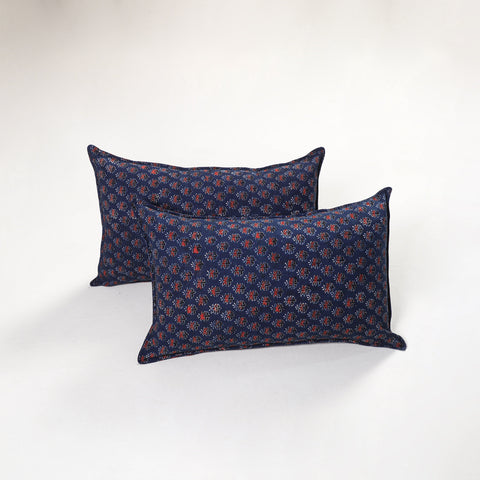 Blue - Ajrakh Hand Block Print Pillow Covers (Set of 2) 143
