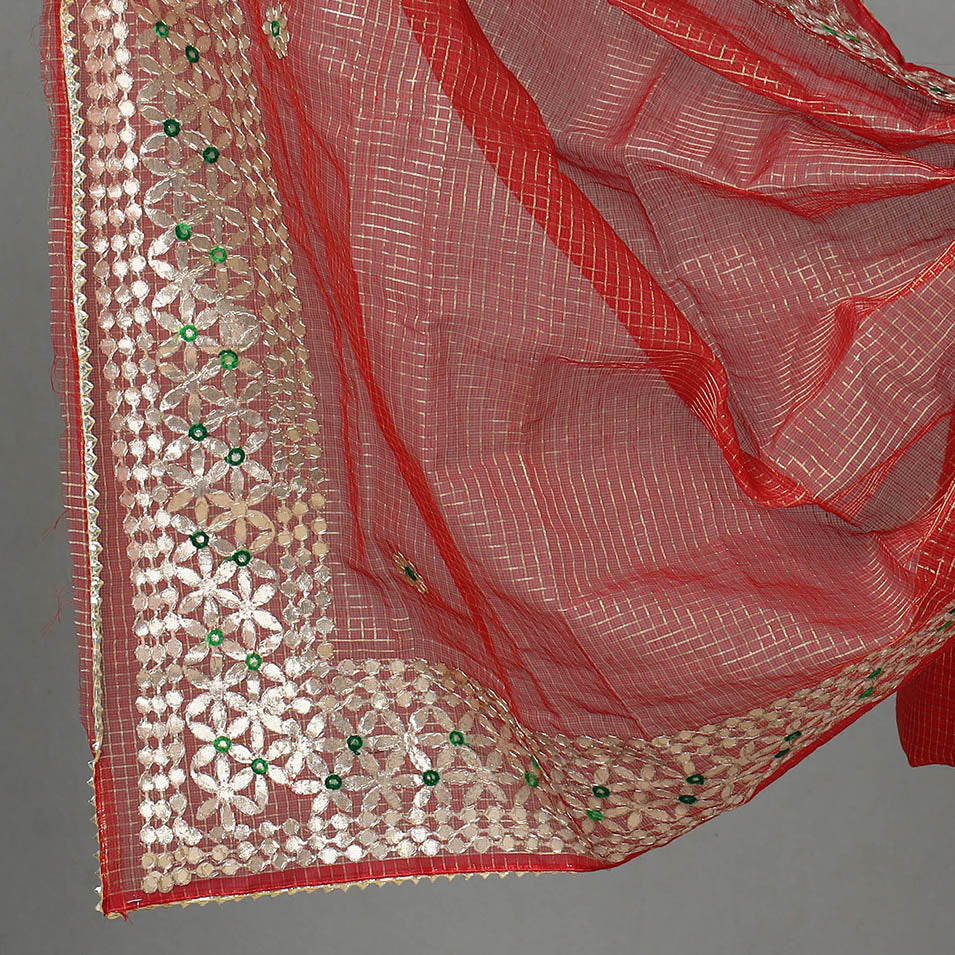 Red - 3pc Cotton Gota Patti Work Kota Doria Dress Material 01