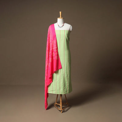 Jacquard Cotton Unstitched Dress Material: Kurta & Dupatta with Jewellery 19
