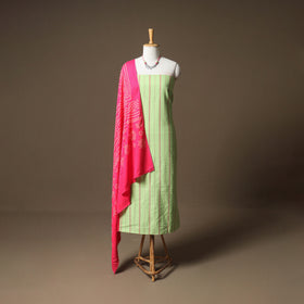 Jacquard Cotton Unstitched Dress Material: Kurta & Dupatta with Jewellery 19