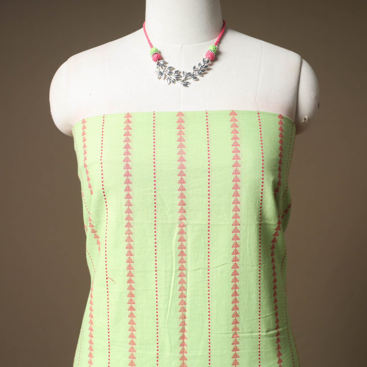 Jacquard Cotton Unstitched Dress Material: Kurta & Dupatta with Jewellery 19