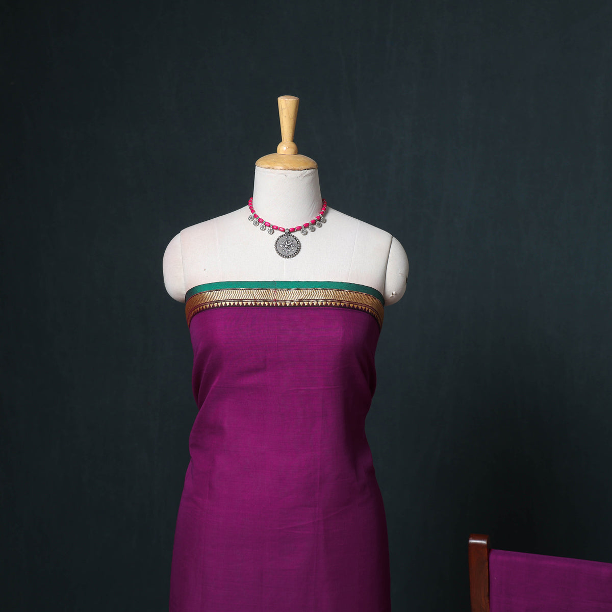 Dharwad Mercerised Cotton Plain Thread Border Unstitched Dress Material: Kurta, Bottom & Dupatta 15