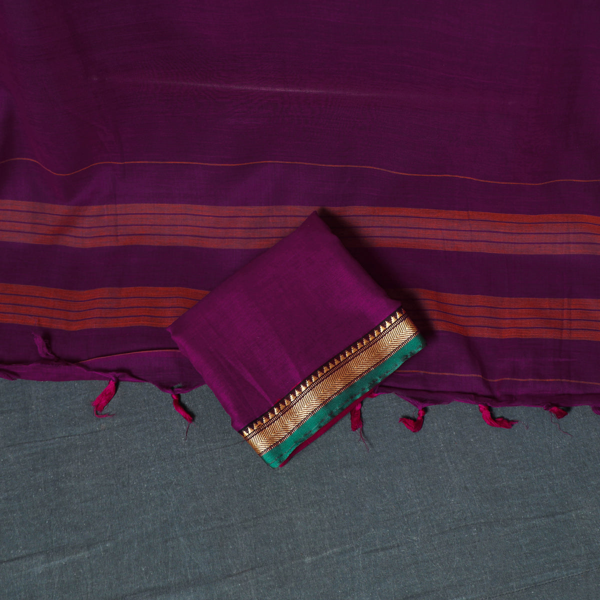 Dharwad Mercerised Cotton Plain Thread Border Unstitched Dress Material: Kurta, Bottom & Dupatta 15
