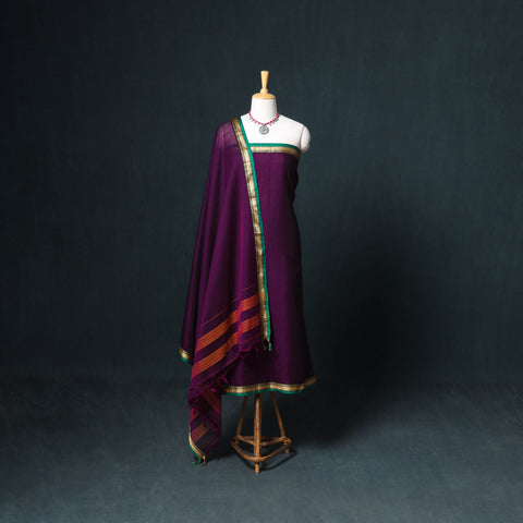 Dharwad Mercerised Cotton Plain Thread Border Unstitched Dress Material: Kurta, Bottom & Dupatta 17