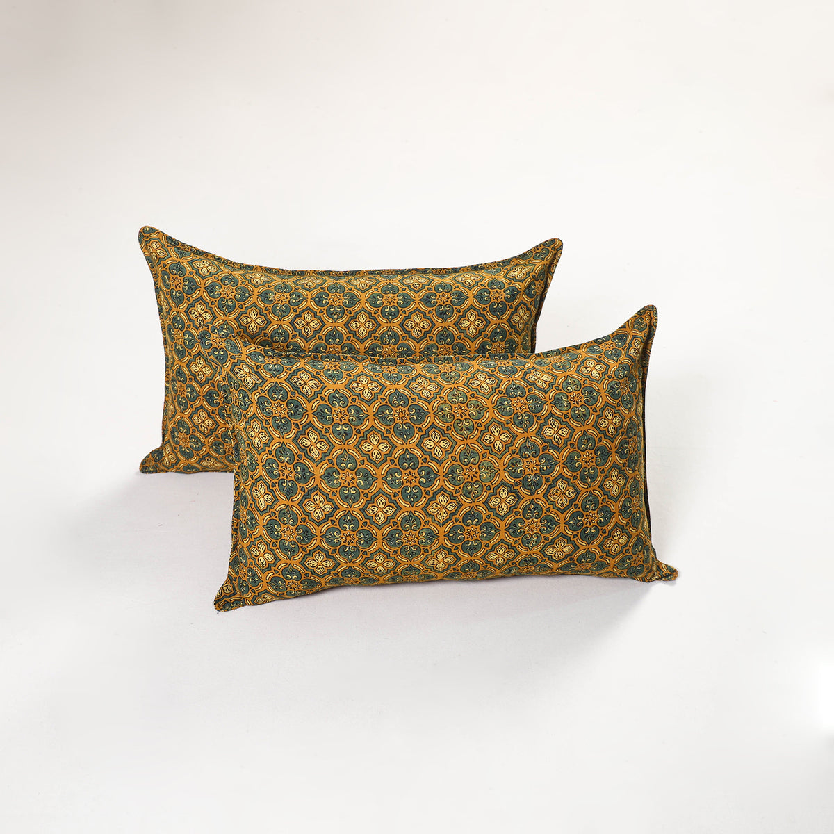 Yellow - ajrakh hand block print pillow covers (set of 2)