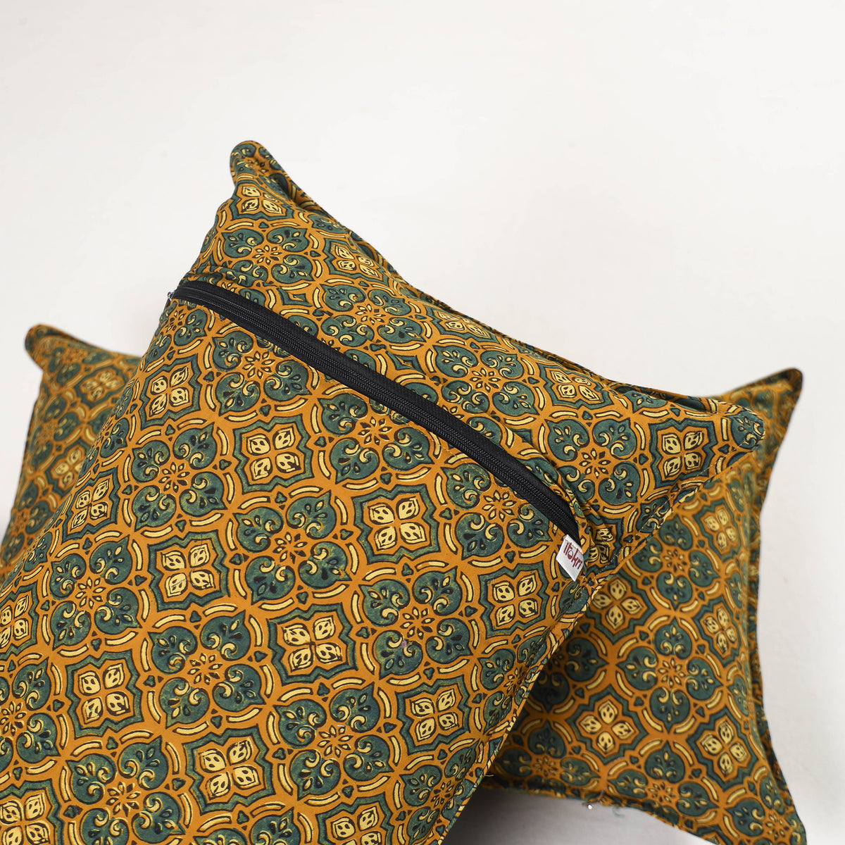 Yellow - ajrakh hand block print pillow covers (set of 2)