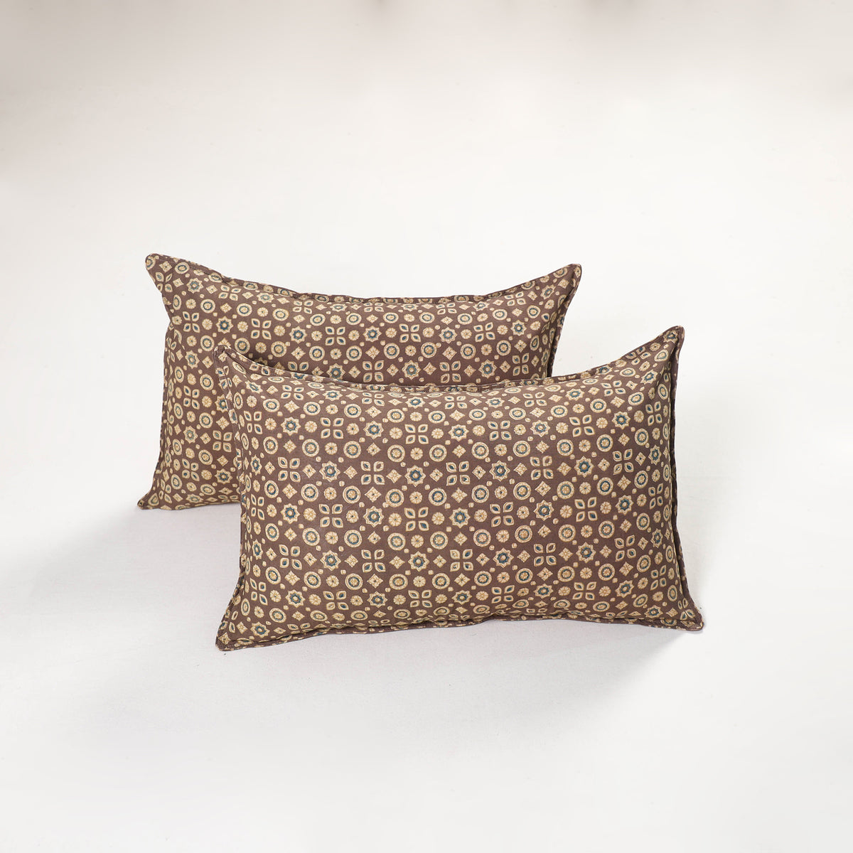 Brown - ajrakh hand block print pillow covers (set of 2)