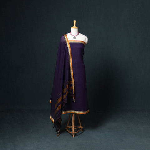 Dharwad Mercerised Cotton Plain Thread Border Unstitched Dress Material: Kurta, Bottom & Dupatta 18