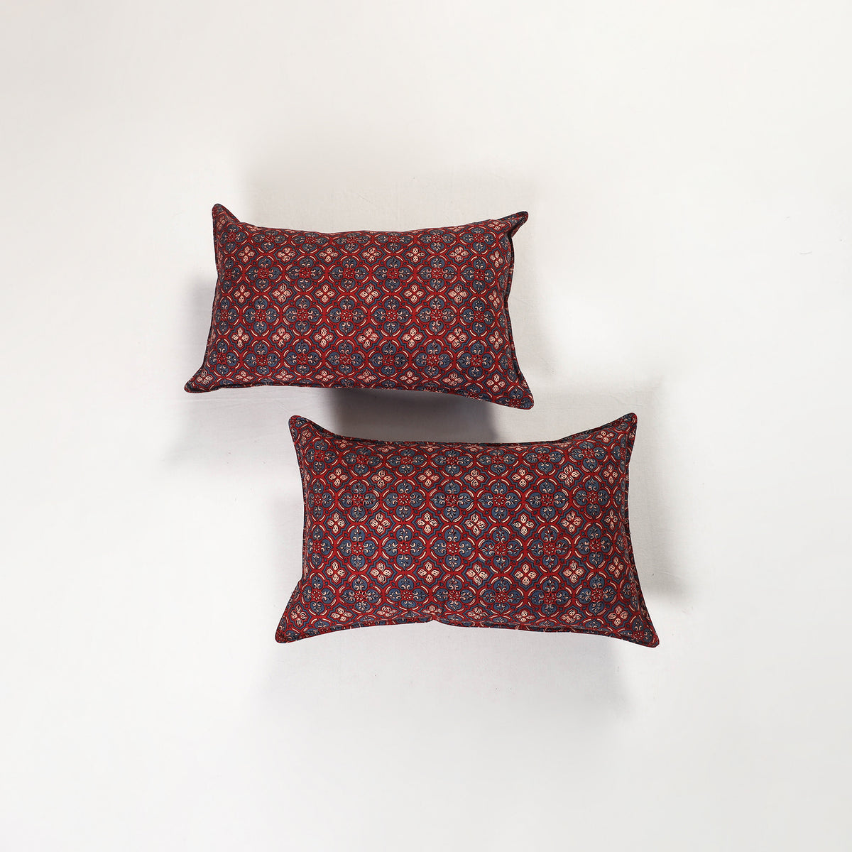 Red - ajrakh hand block print pillow covers (set of 2) 151