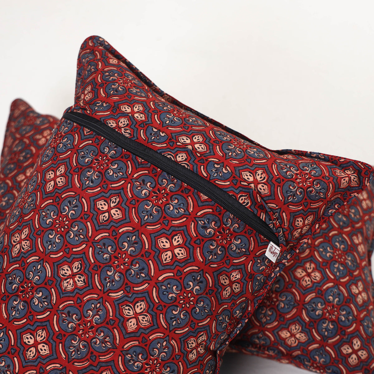 Red - ajrakh hand block print pillow covers (set of 2) 151