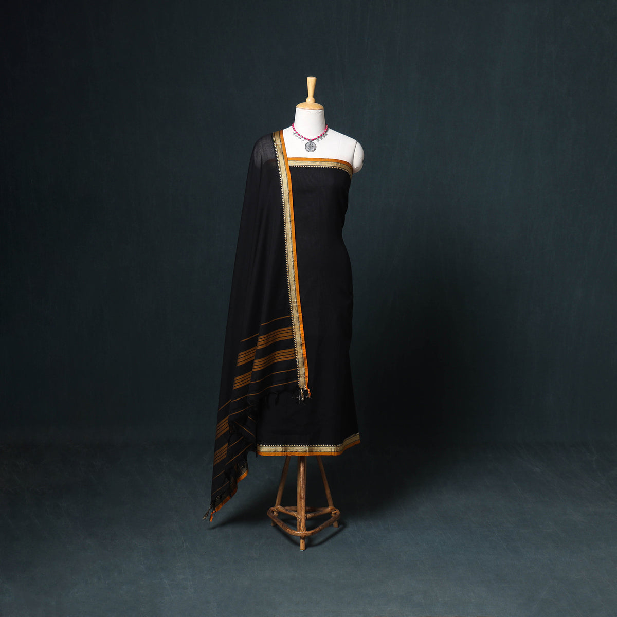 Dharwad Mercerised Cotton Plain Thread Border Unstitched Dress Material: Kurta, Bottom & Dupatta 21